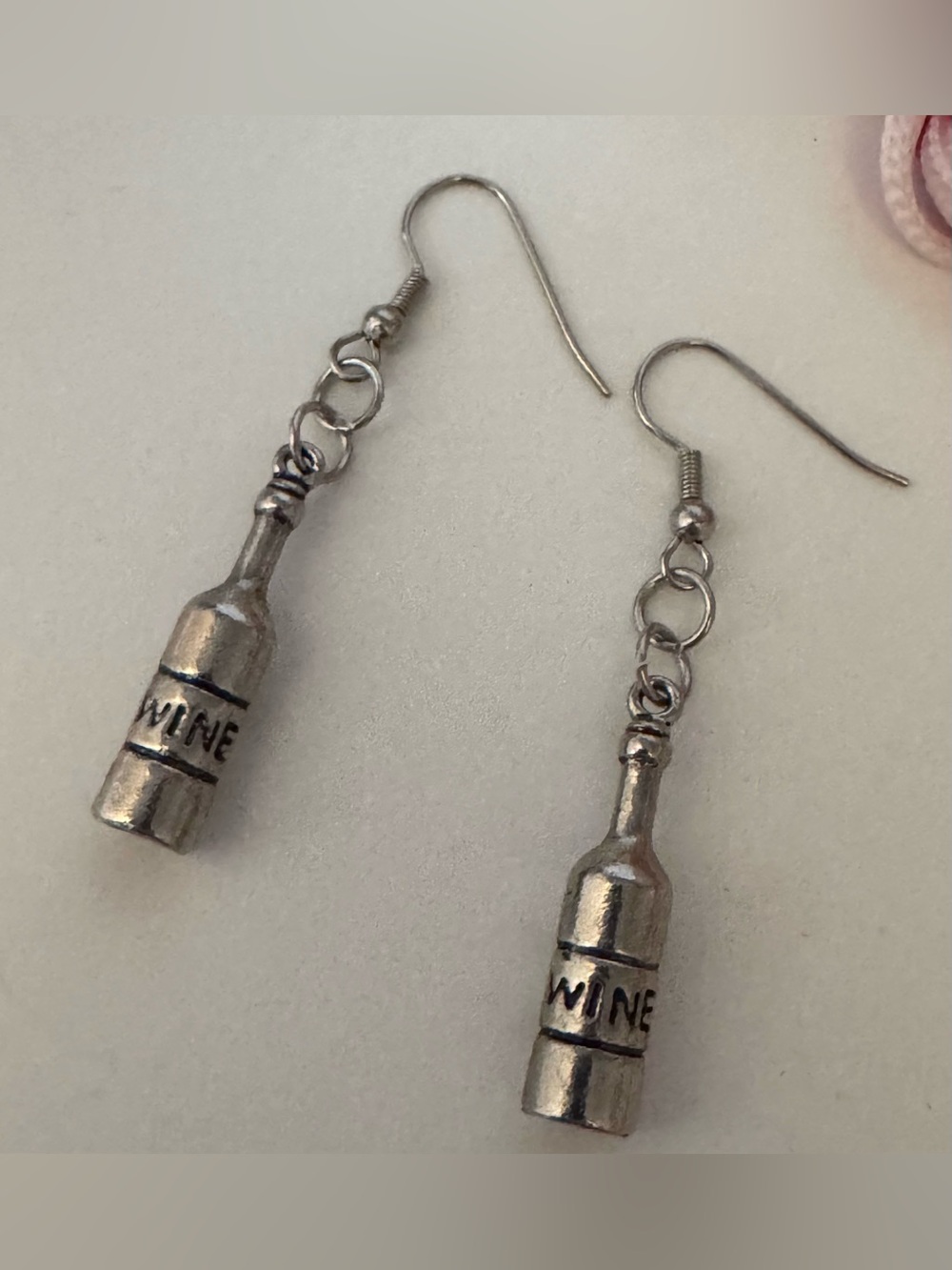 Silver Wine Bottle Drop Earrings